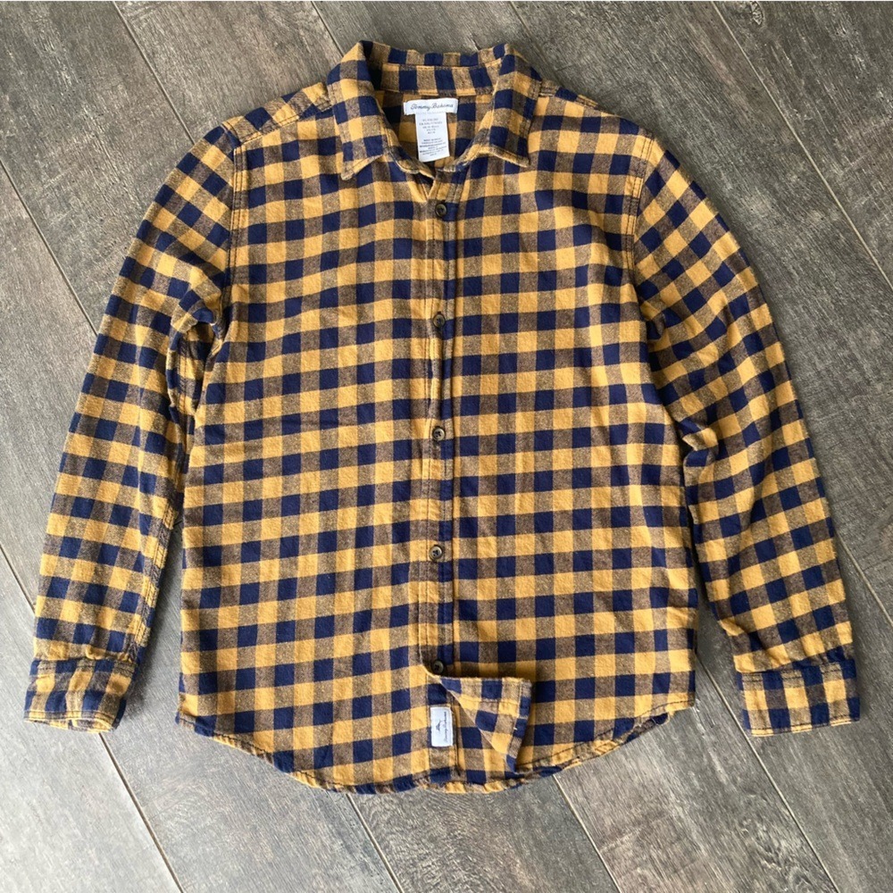 Tommy Bahama Kids Boys XXL 16 Flannel Shirt Blue Yellow Buffalo Check‎ Plaid